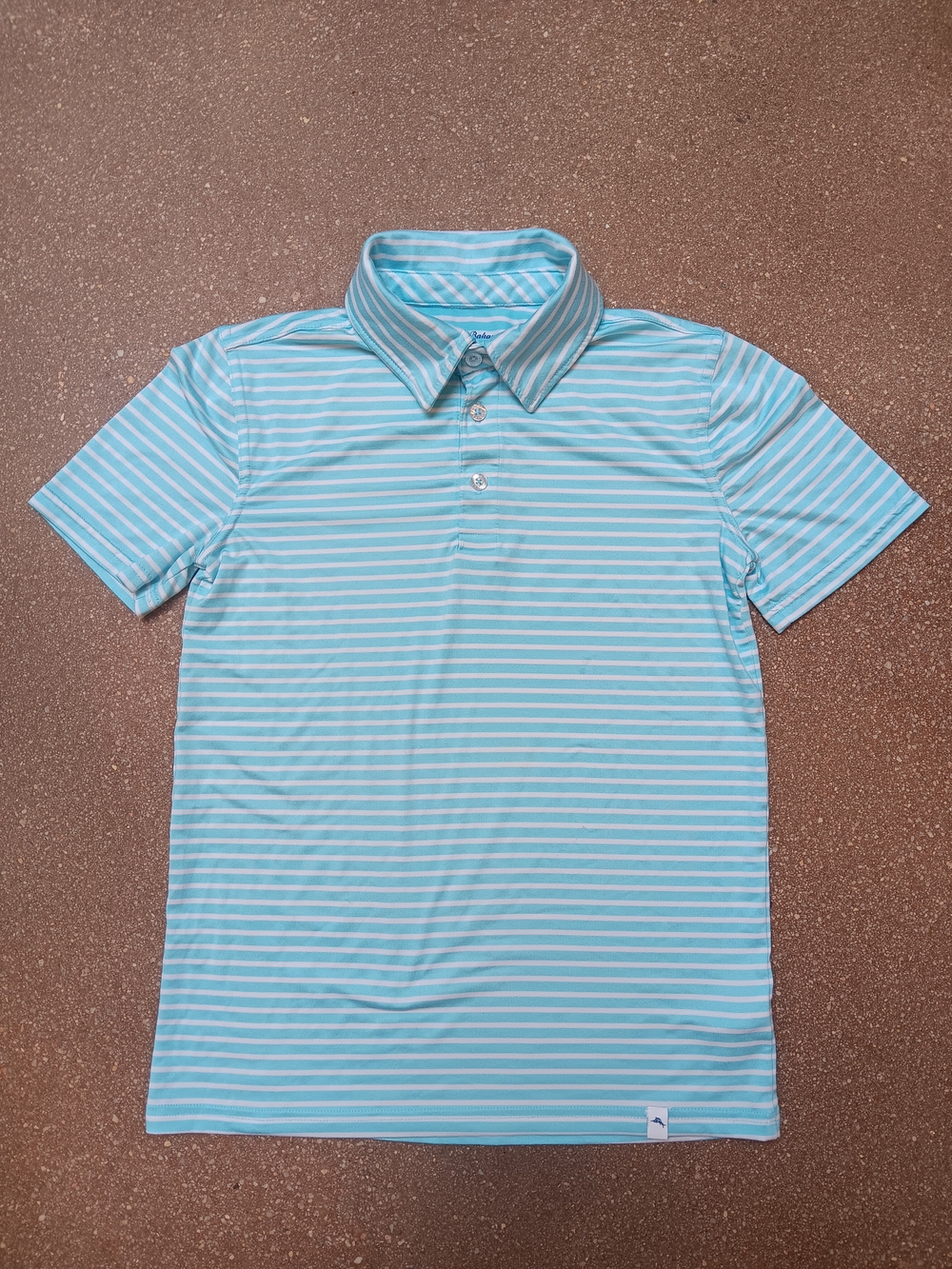 Tommy Bahama Active Boys Light Blue Striped Golf Polo Shirt Size L (10/12)